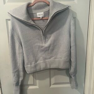 Pink Rose Light Gray Half-Zip Ribbed Collar Pullover